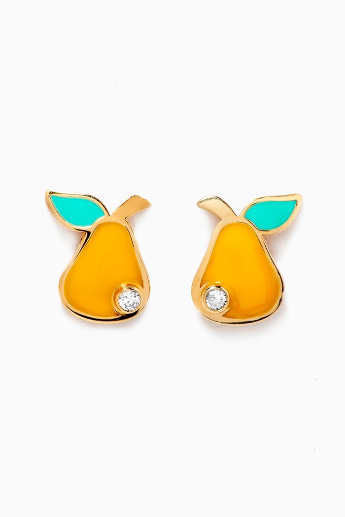 

Pear Enamel Diamond Earrings in 18kt Yellow Gold