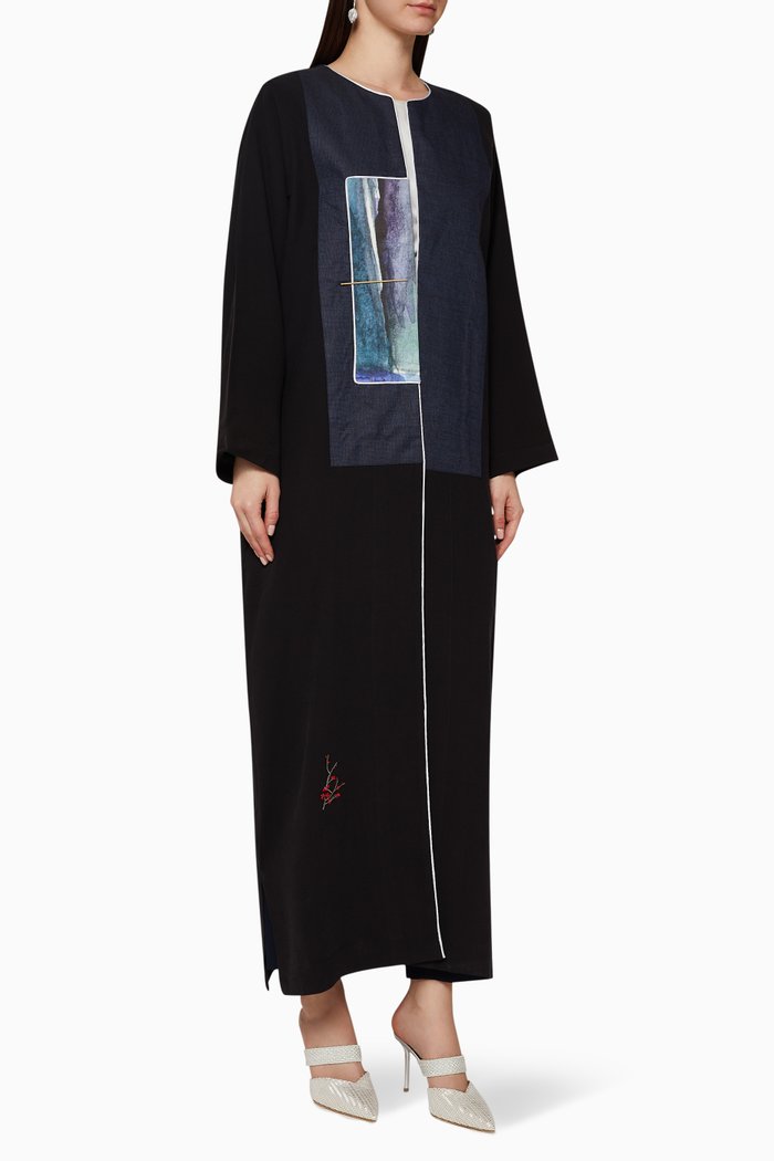 

Contrasting Panel Tencel Abaya, Black