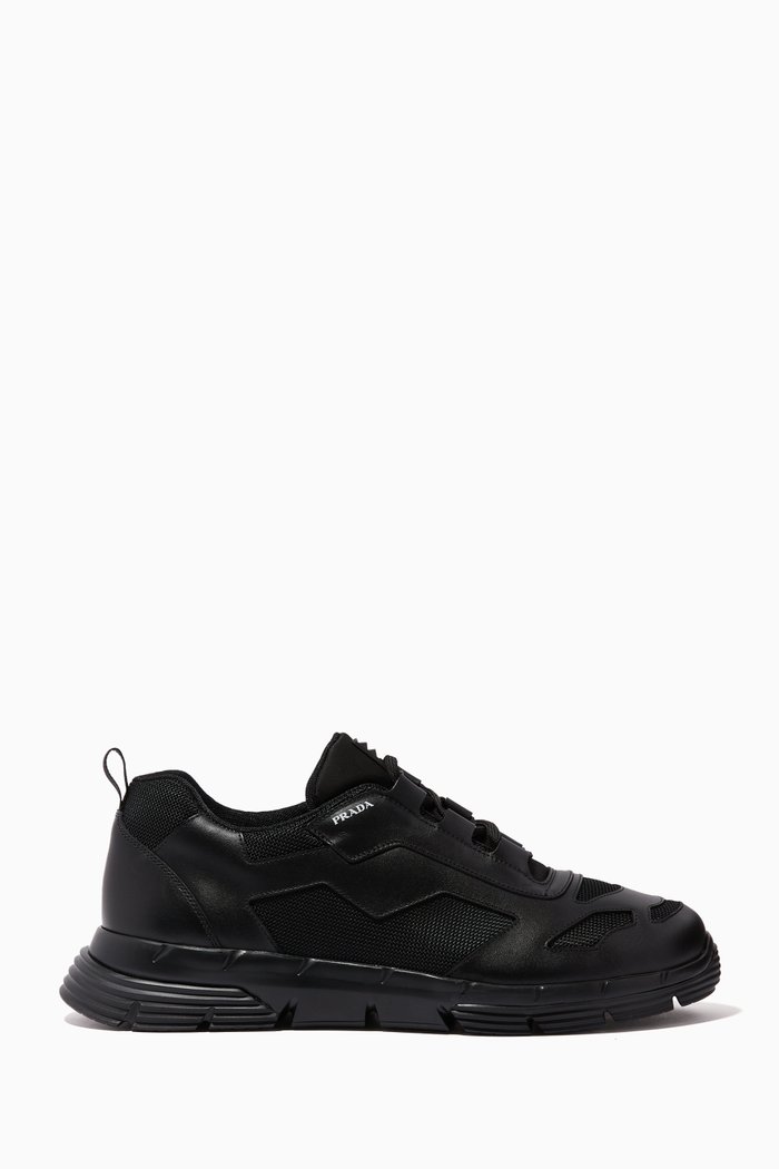 

Twist Sneakers in Leather & Technical Fabric, Black