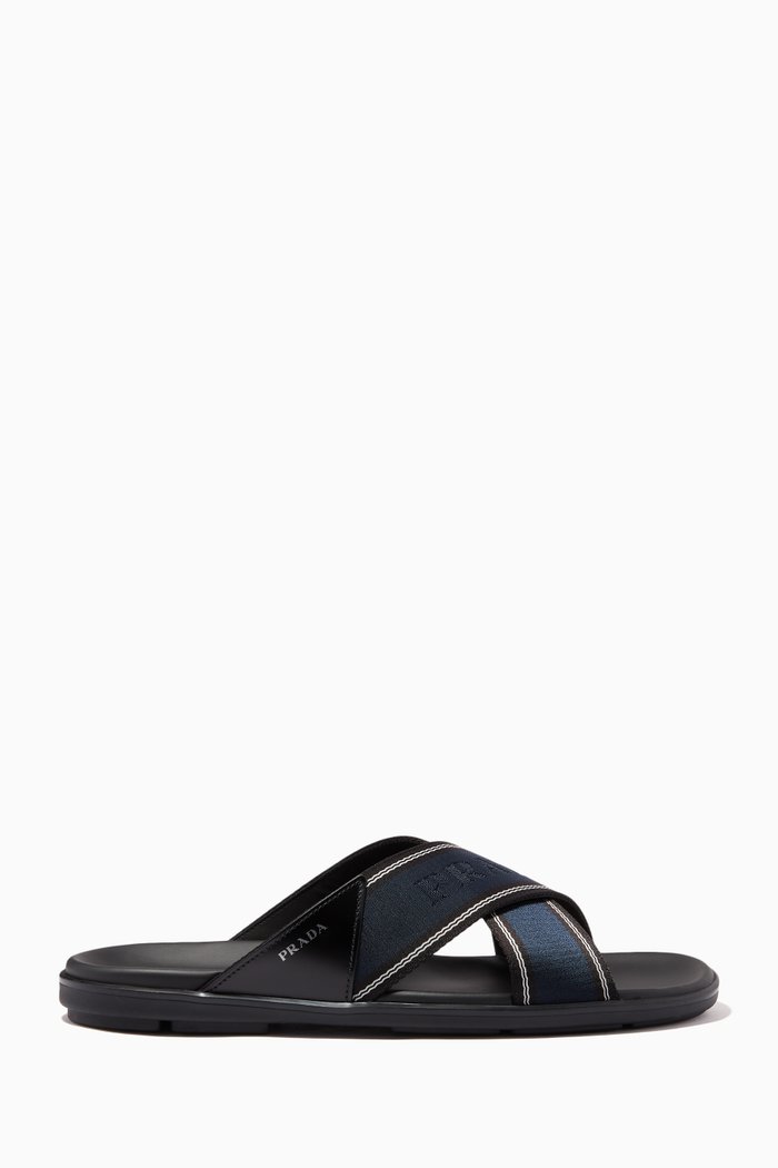 

Logo Crisscross Sandals in Leather & Nylon, Blue