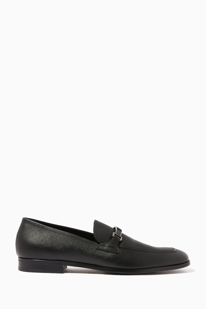 

Logo Tag Loafers in Saffiano Leather, Black