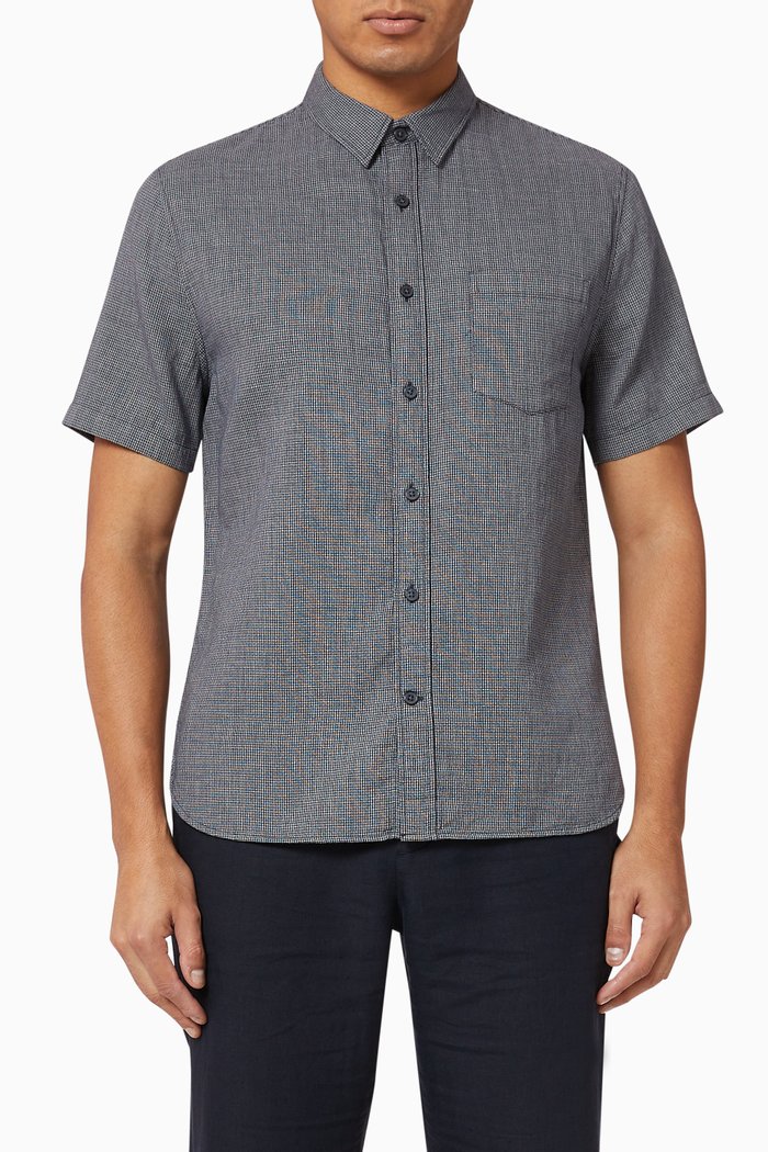 

Mini Grid Textured Cotton Shirt, Blue