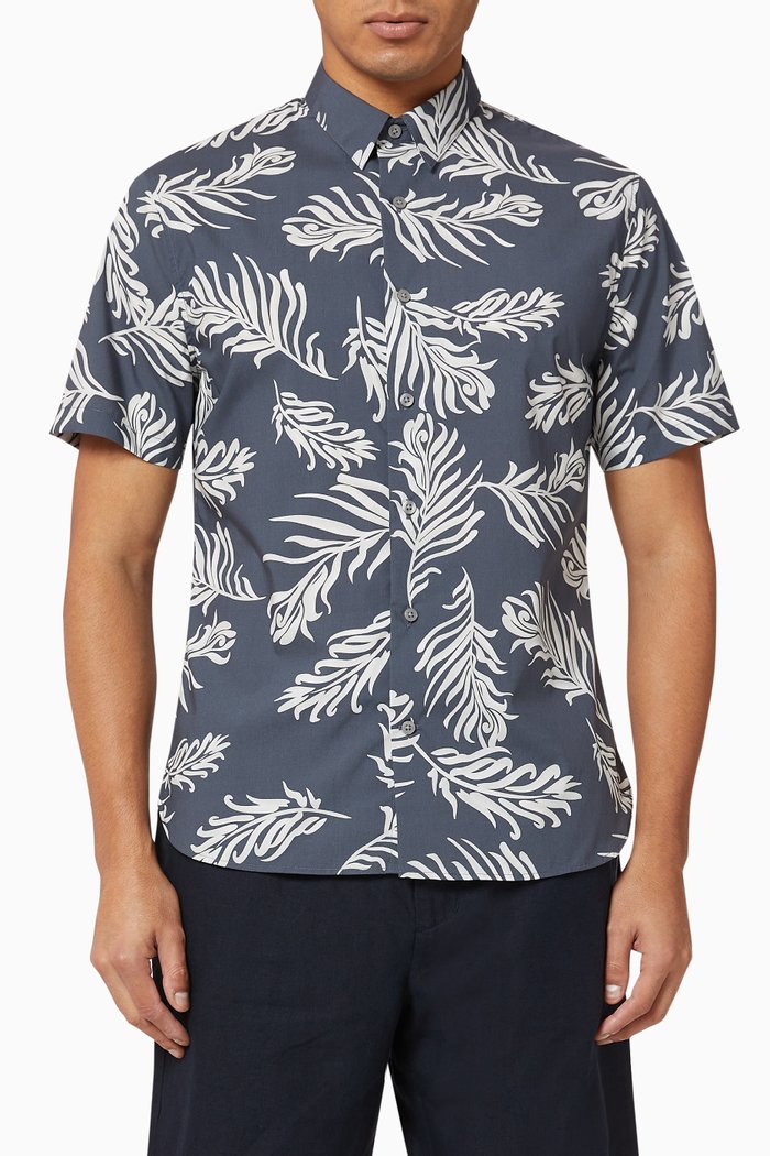 

Leaf Print Cotton Shirt, Blue
