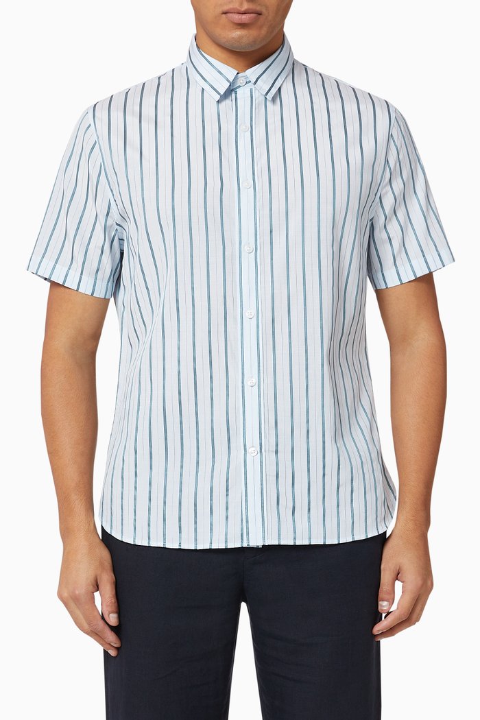 

Vertical Stripe Cotton-Blend Shirt, Blue