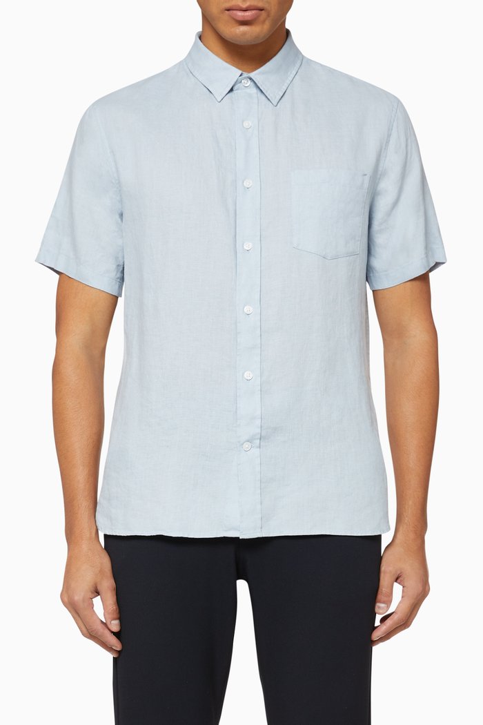 

Solid Linen Shirt, Blue