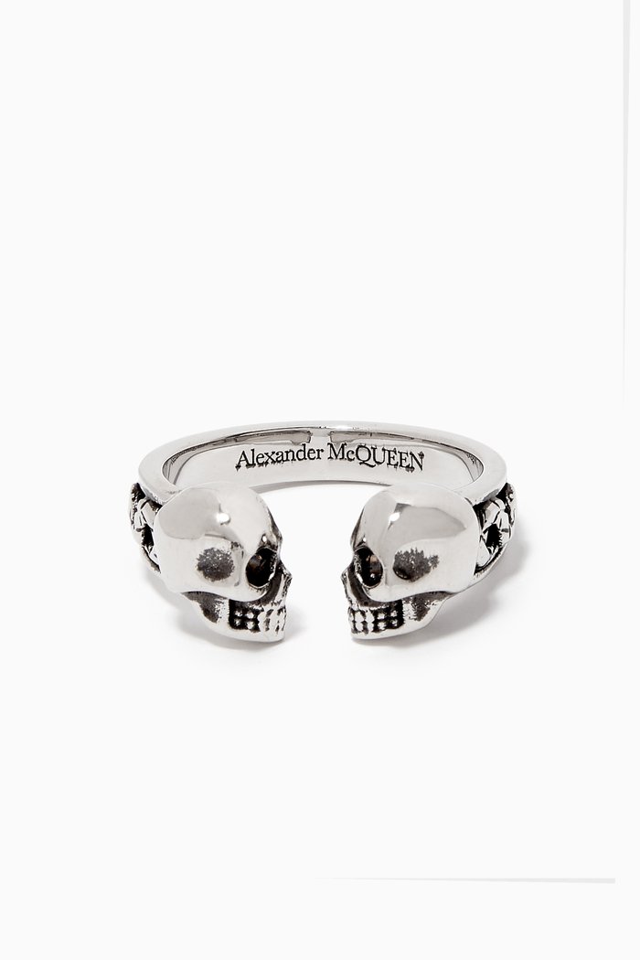 Twin Skull Ring, Silver
