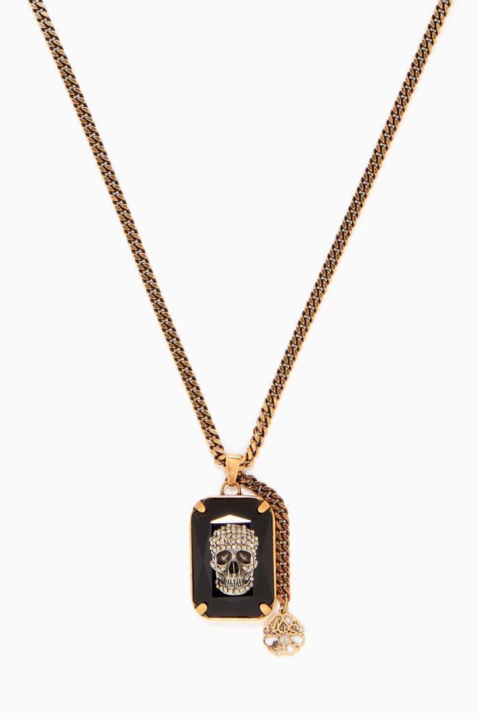 Jeweled Skull Necklace, Gold