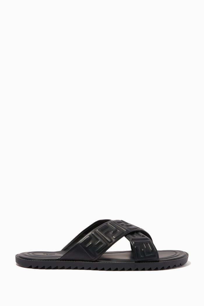 

FF Slide Sandals in Leather, Black