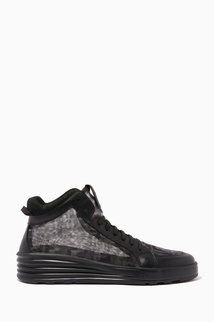 

FF Camouflage High-Top Sneakers in Tech mesh, Black