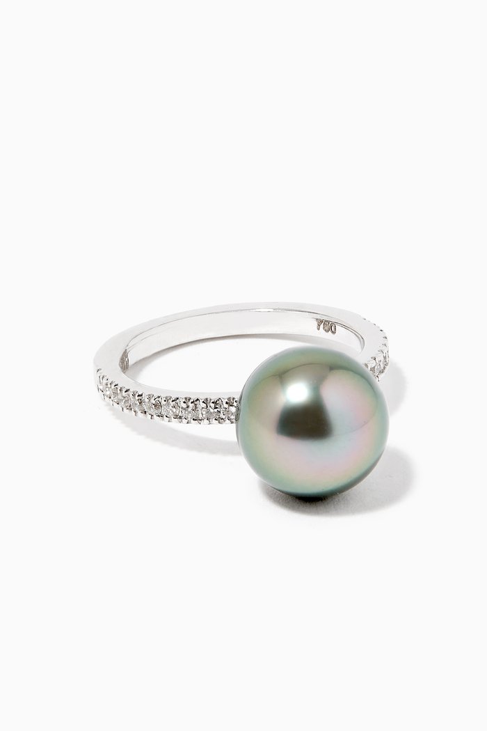 Zoja Pearl Meteore Diamond Ring in 18kt White Gold, Silver