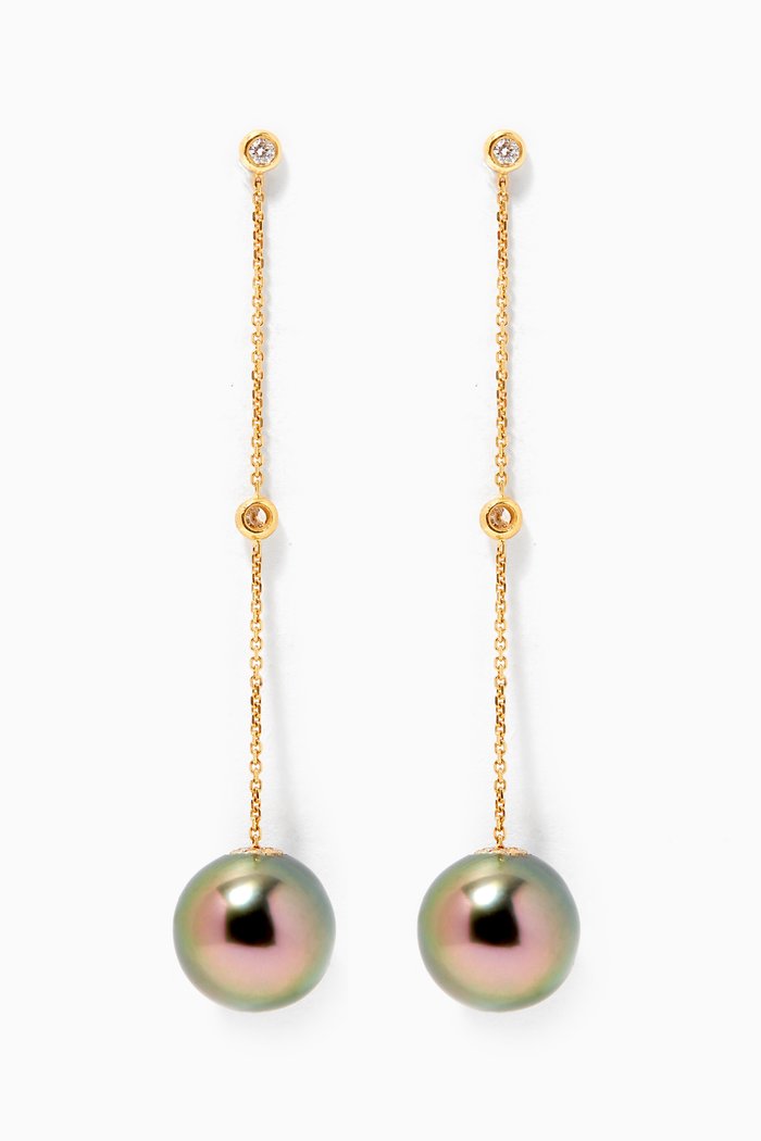 

Links of Love Hanging Pearl Diamond Earrings in 18kt Yellow Gold, Red