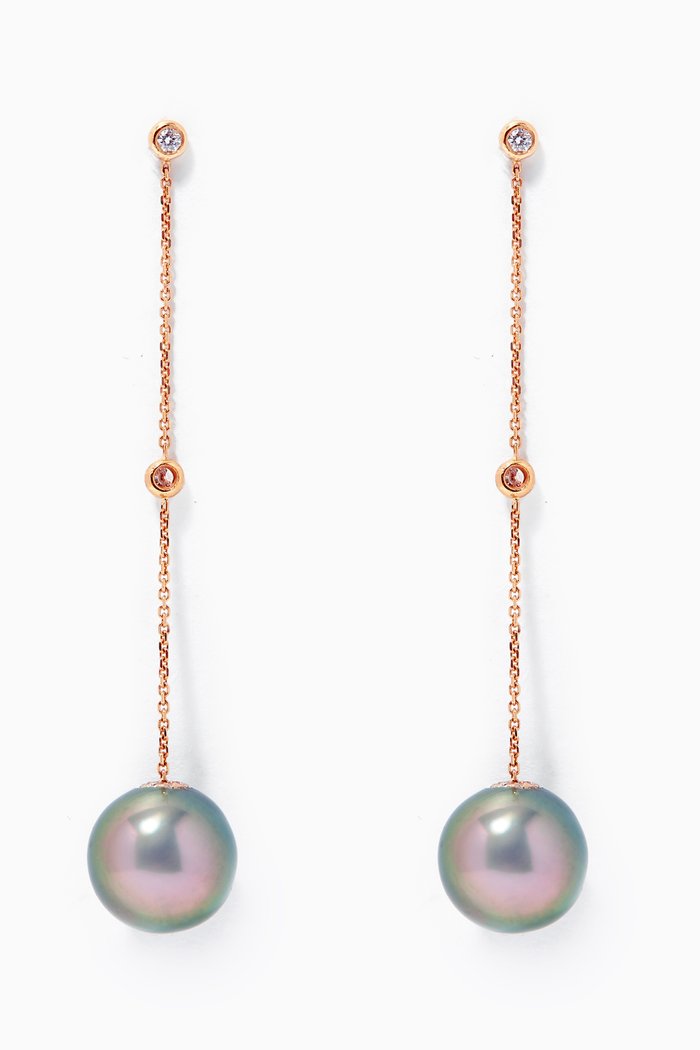 

Links of Love Hanging Pearl Diamond Earrings in 18kt Rose Gold, Red