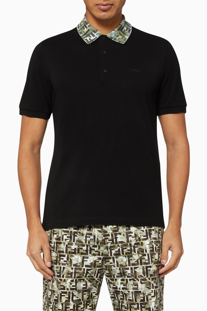 

FF Camouflage Collar Piqué Polo Shirt, Black