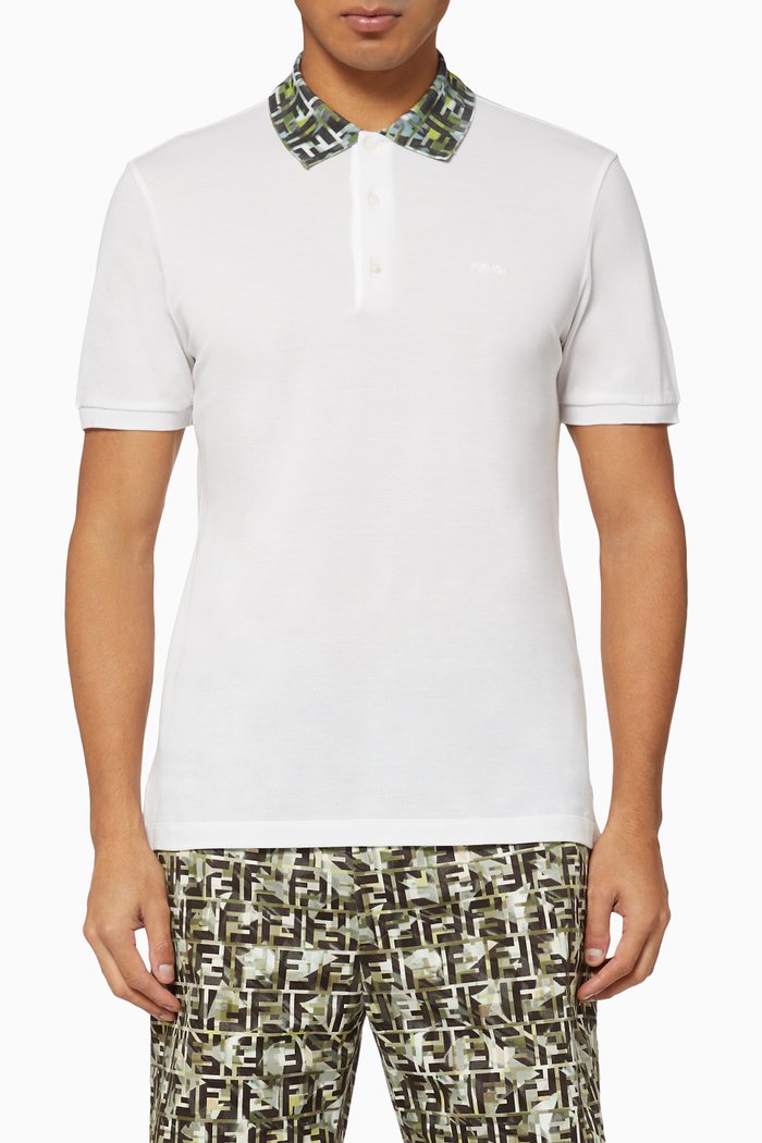 

FF Camouflage Collar Piqué Polo Shirt, White