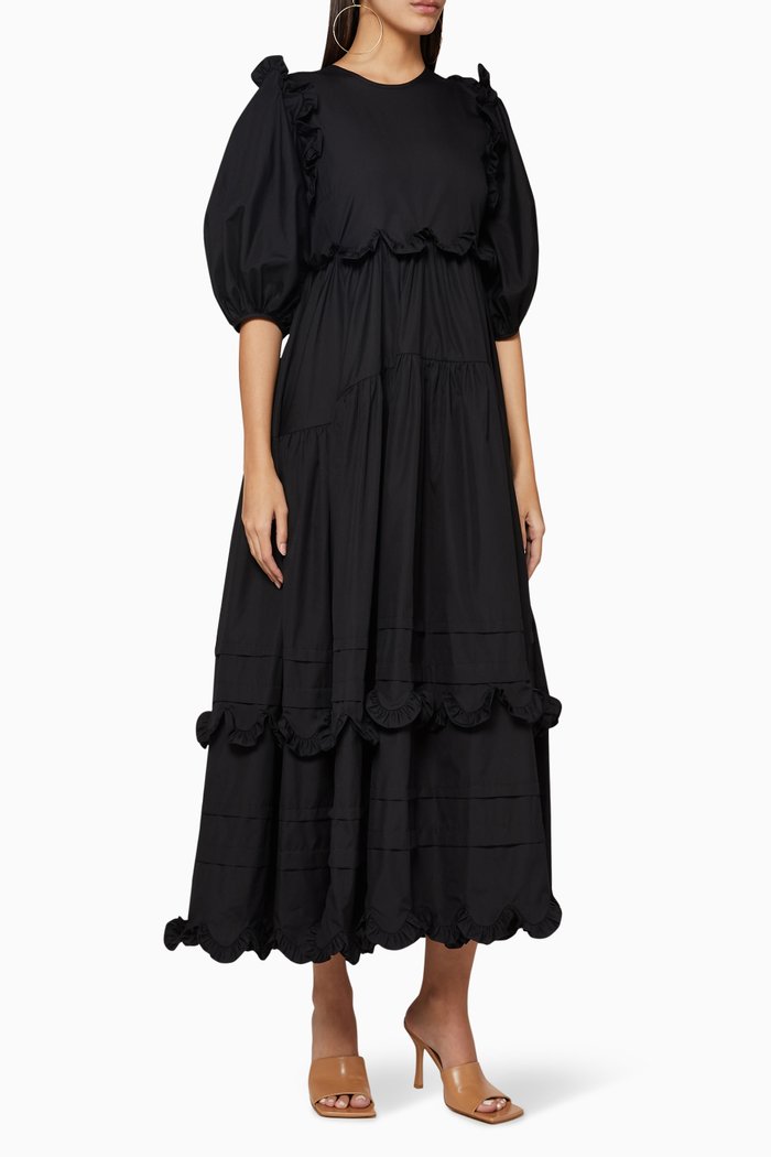 

Marina Ruffle Cotton Dress, Black