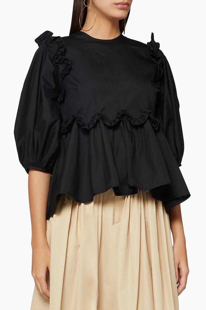 

Marie Ruffle Cotton Blouse, Black