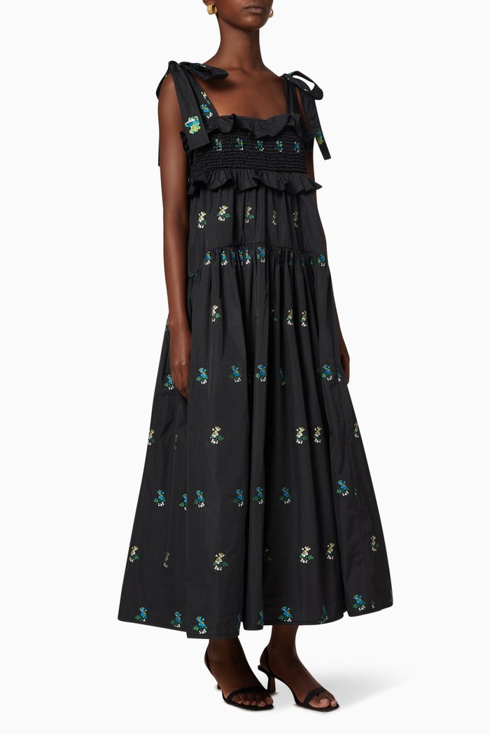 

Mika Silk-Blend Floral Dress, Black