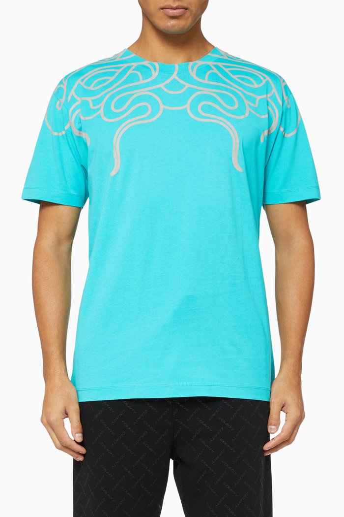 Snake Print Cotton T-Shirt﻿, Blue
