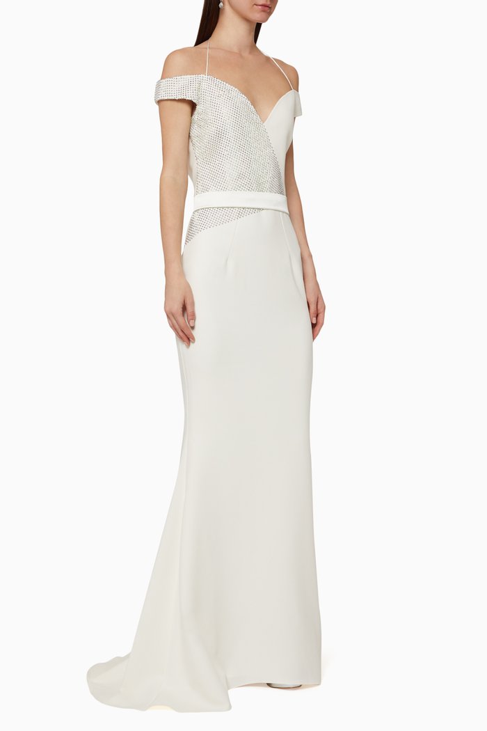 

Raeni Crystal Embellished Crepe Gown, Neutral