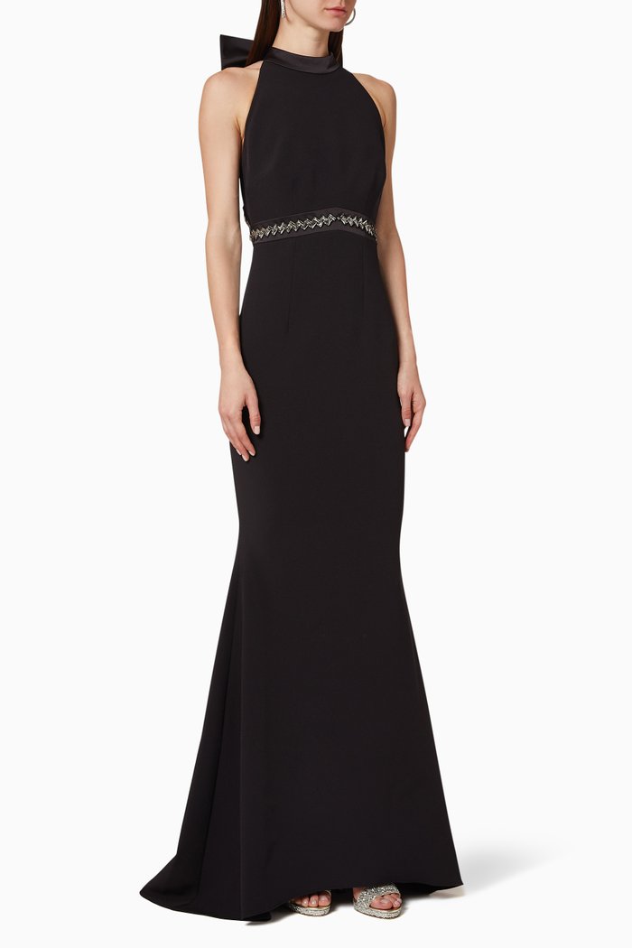 

Shenice Embroidered Back Crepe Gown, Black