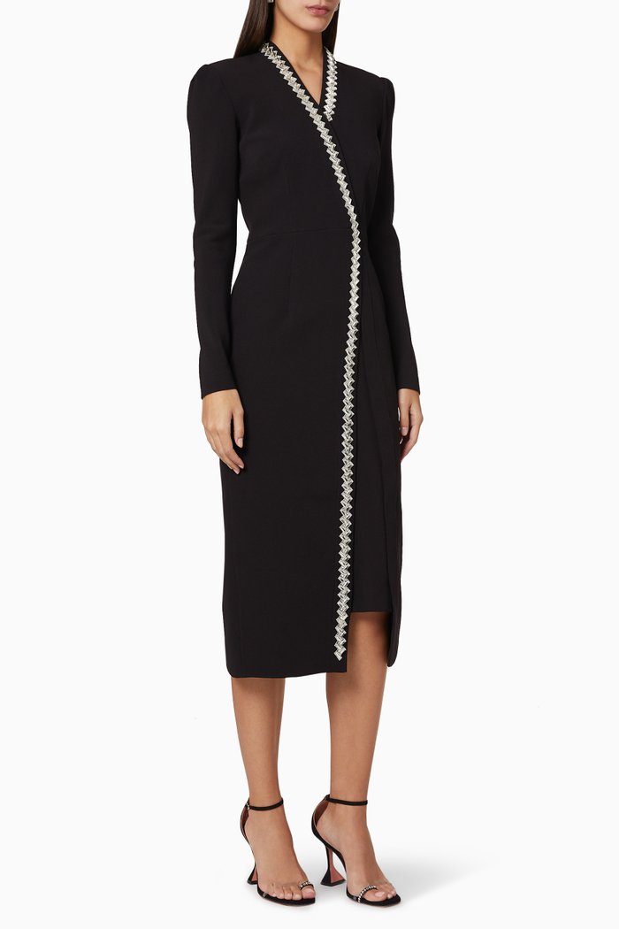 

Amber Crystal Embellished Crepe Dress, Black