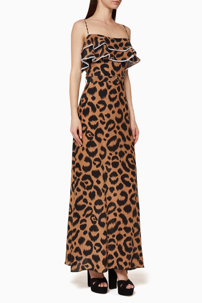 

Ikat Frill Belted Dress, Brown