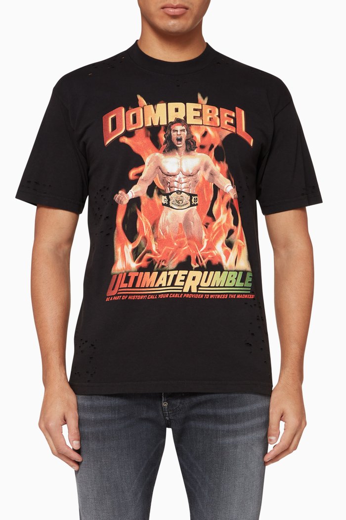 

Wrestler Box Distressed Cotton T-Shirt, Black