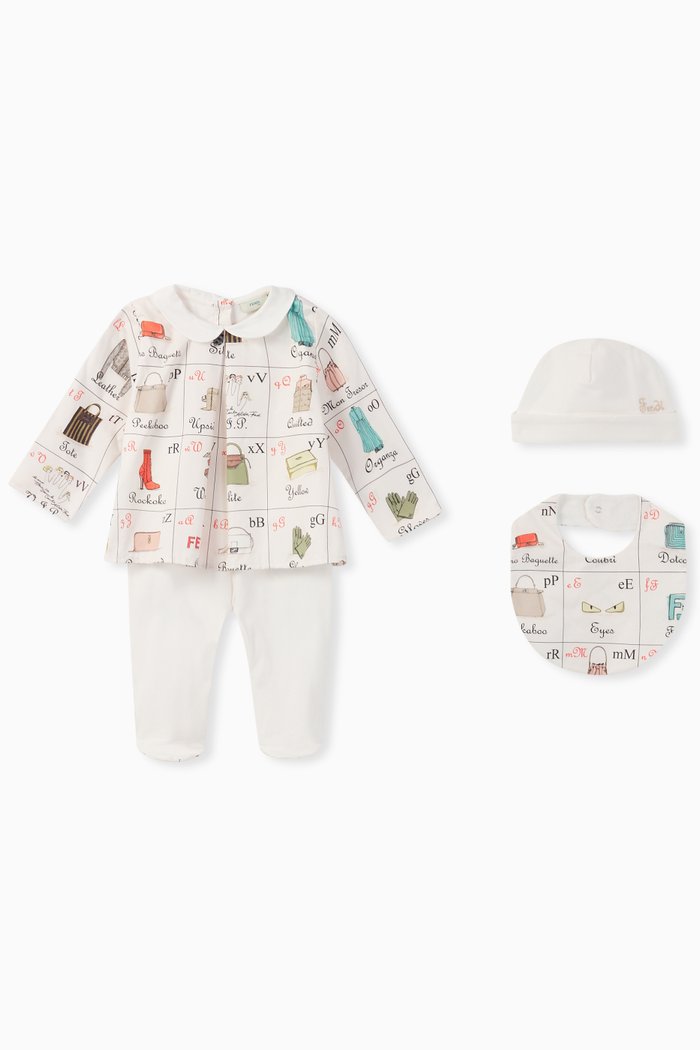 

FENDI Alphabet Jersey & Poplin Playsuit Set, White