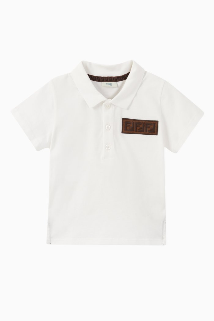 

FF Logo Badge Cotton Piqué Polo, White