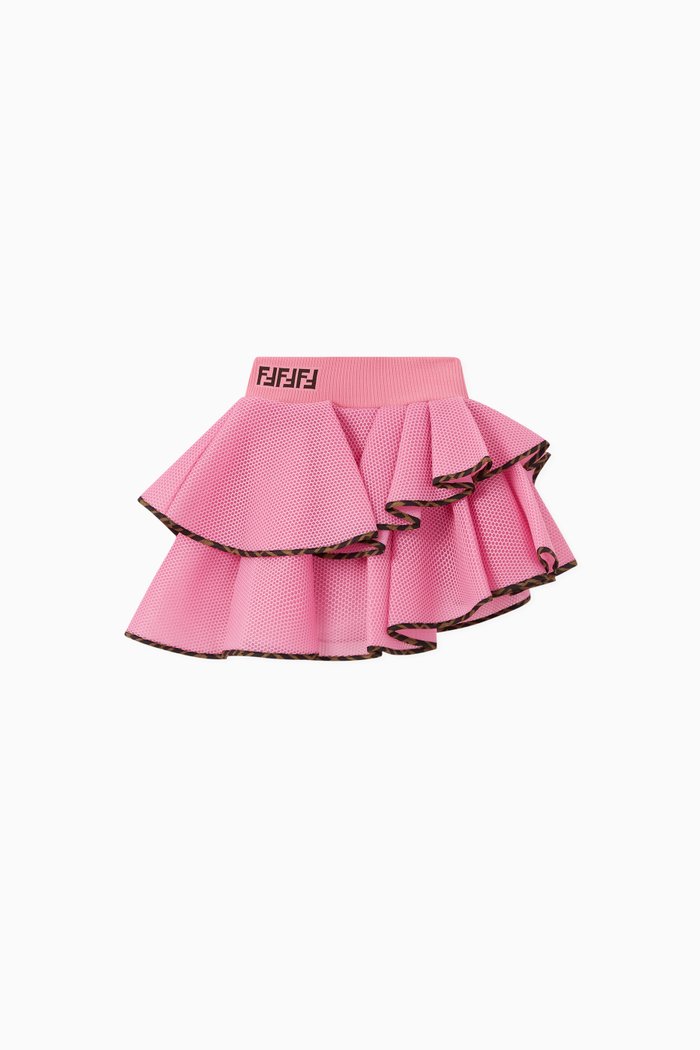 

FF Logo Asymmetrical Ruffled Skirt, Pink