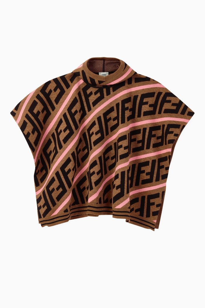 

FF Logo Poncho in Wool Knit, Brown