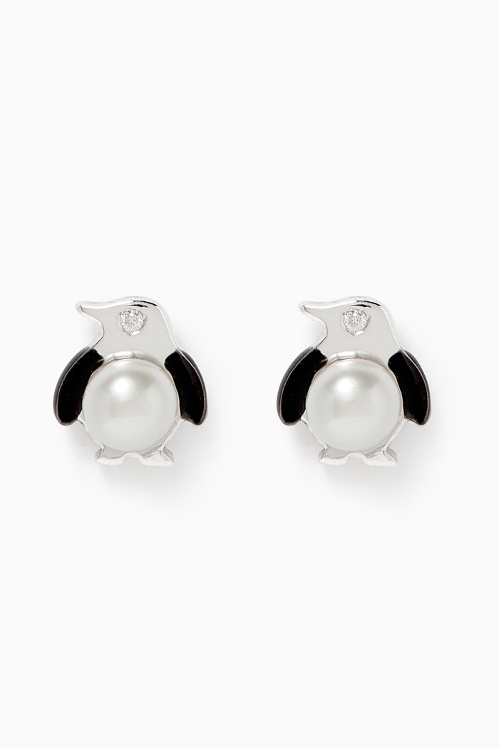 

Penguin Pearl Diamond Earrings in 18kt White Gold
