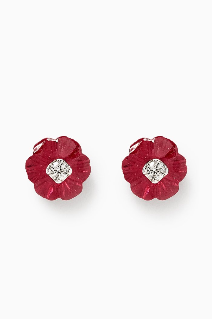 

Floral Rhodolite Diamond Earrings in 18kt White Gold