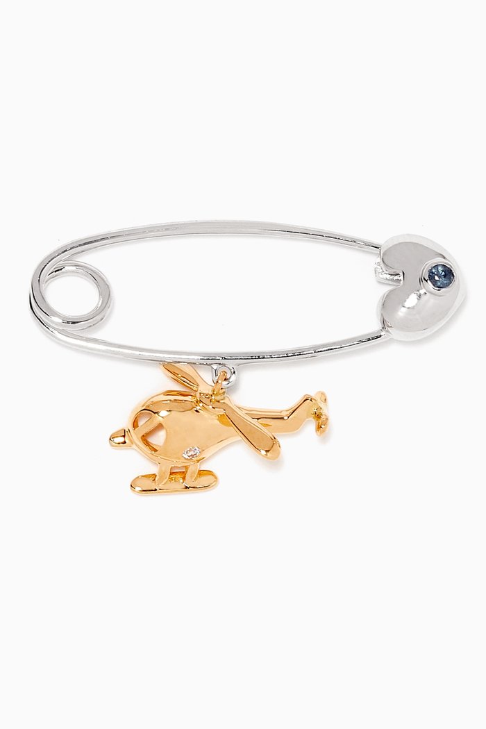 

"It's A Boy!" Helicopter Diamond & Sapphire Brooch in 18kt Gold, Multicolour