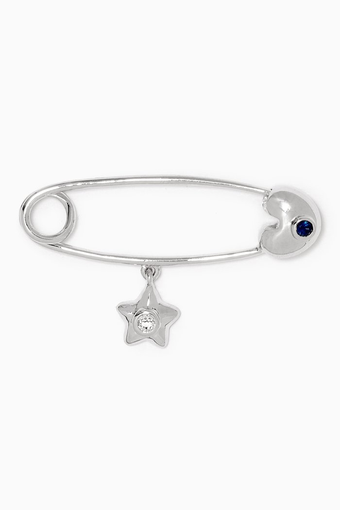 

"It's A Boy!" Star Diamond & Sapphire Brooch in 18kt White Gold