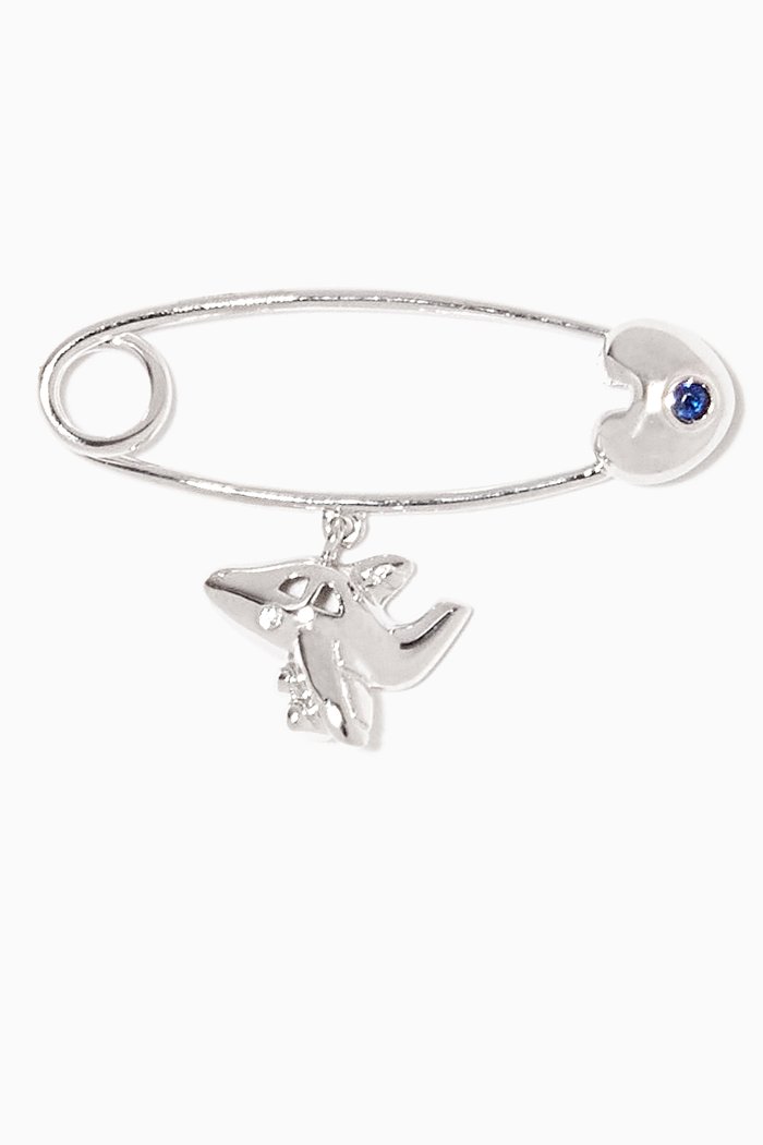 

"It's A Boy!" Airplane Diamond & Sapphire Brooch in 18kt White Gold