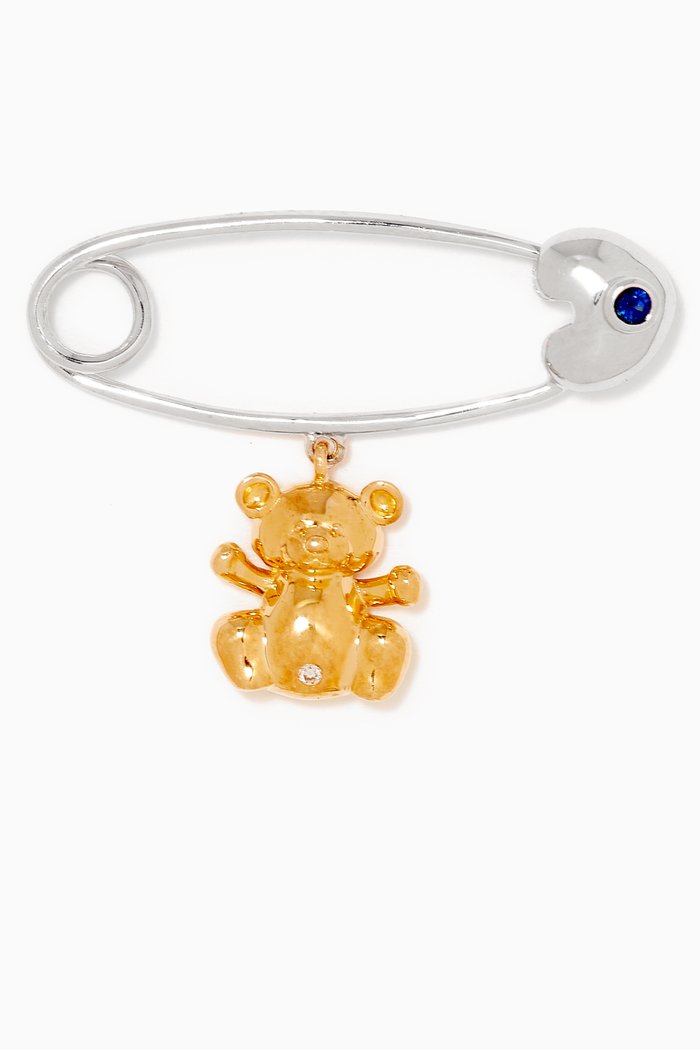 

"It's A Boy!" Teddy Bear Diamond & Sapphire Brooch in 18kt Gold, White