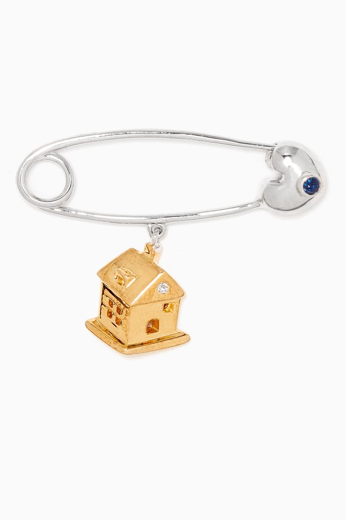 

"It's A Boy!" House Diamond & Sapphire Brooch in 18kt Gold, White