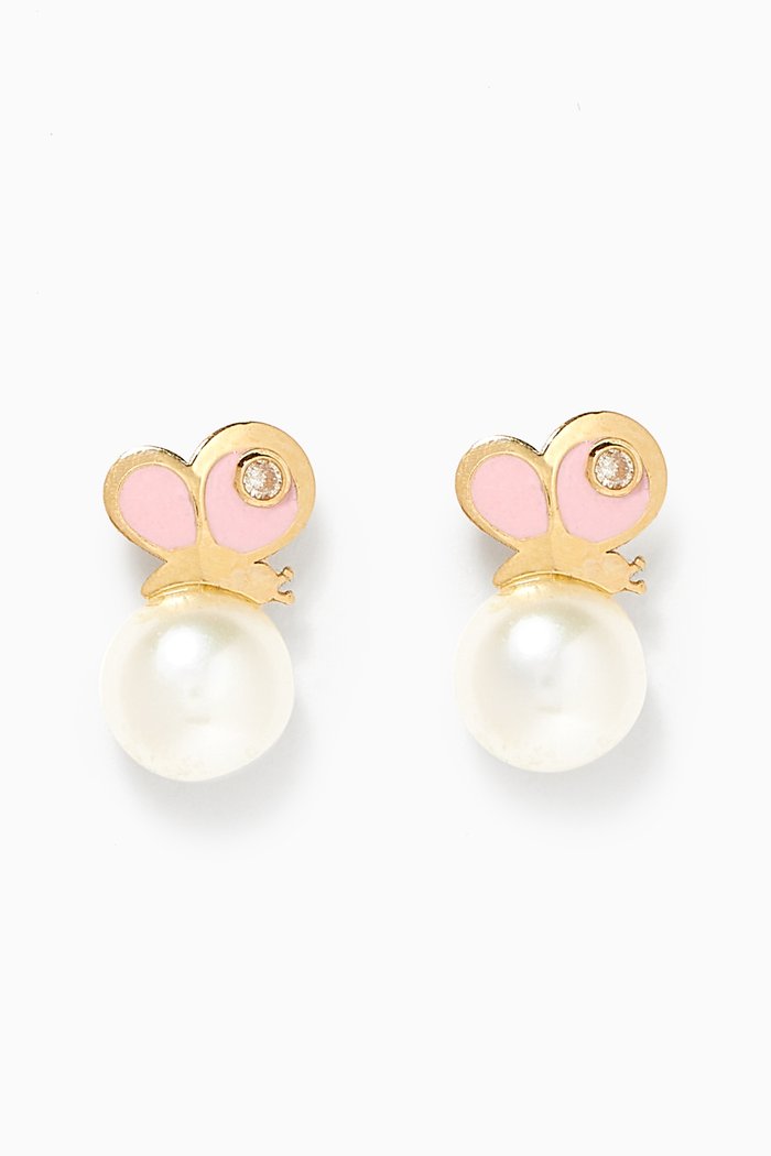 

Butterfly Pearl Diamond Earrings in 18kt Yellow Gold
