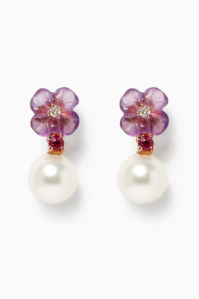 Pearl & Ruby Diamond Earrings in 18kt Rose Gold