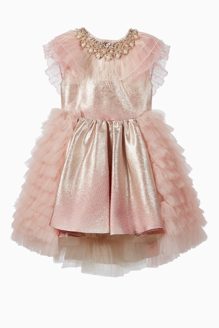 Ombré Tulle Ruffled Dress, Pink