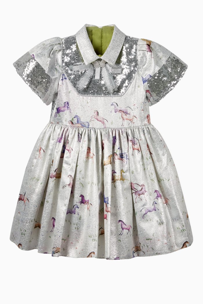 

Sequinned Horse Print Dress, Purple