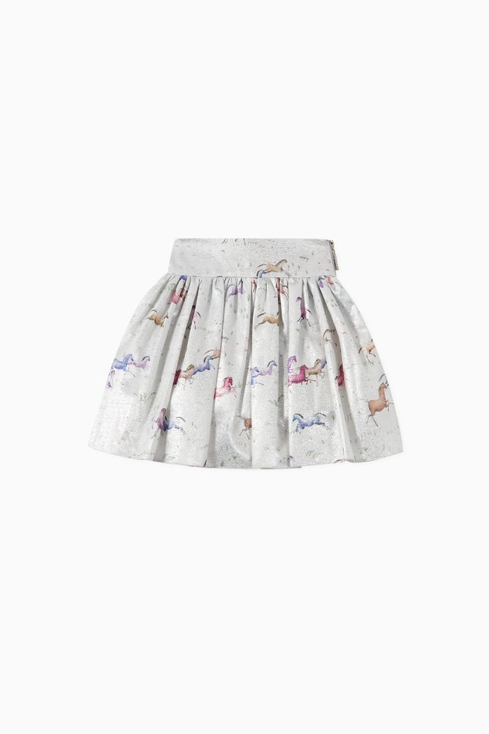 Horse Print Satin Twill Skirt, Purple