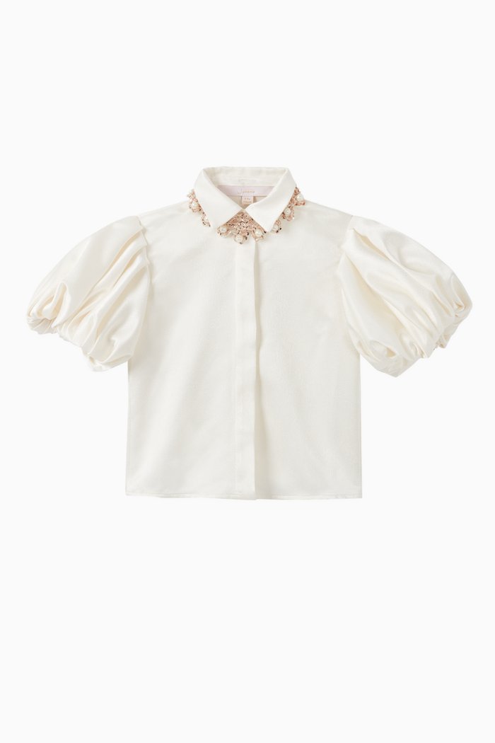 

Puff Sleeve Satin Blouse, Neutral