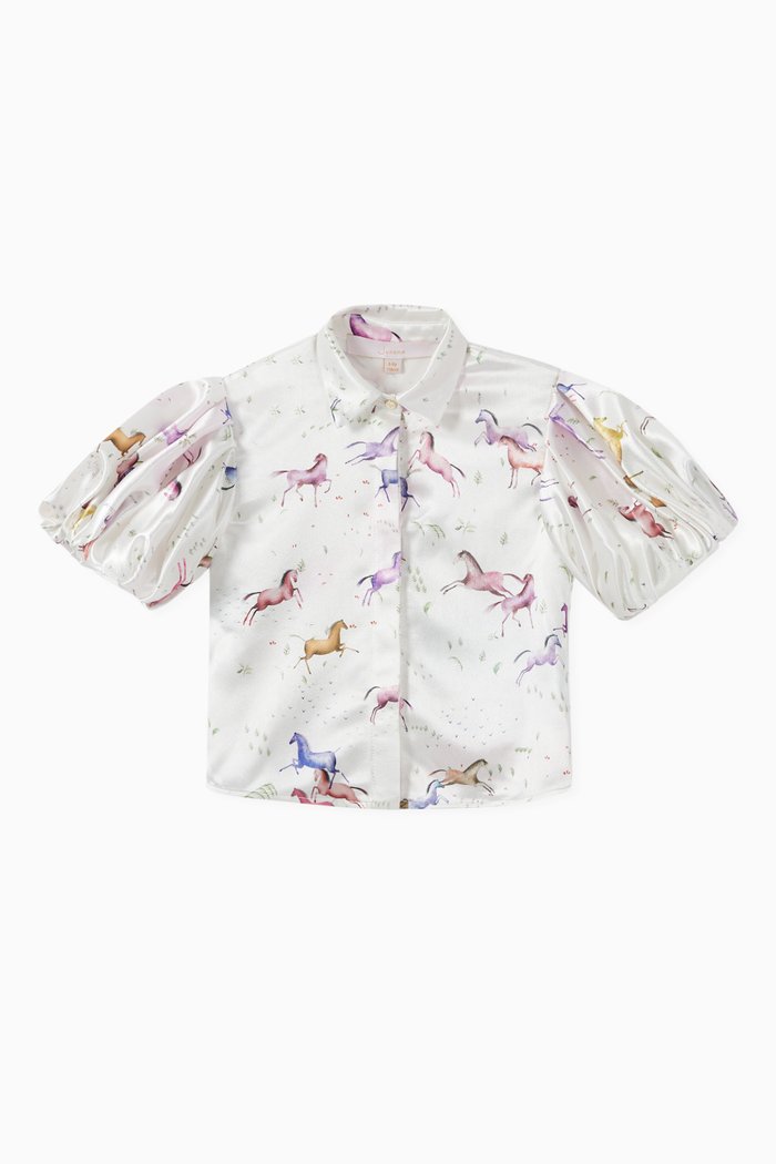 

Puff Sleeve Satin Blouse, White