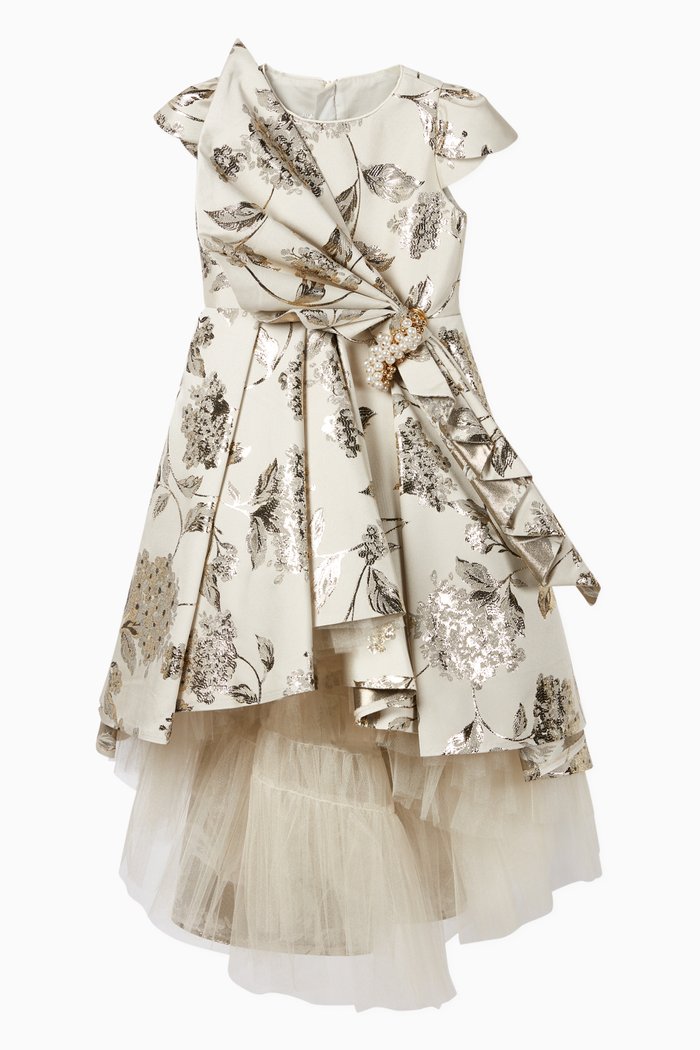 

Floral Jacquard Asymmetrical Dress, White