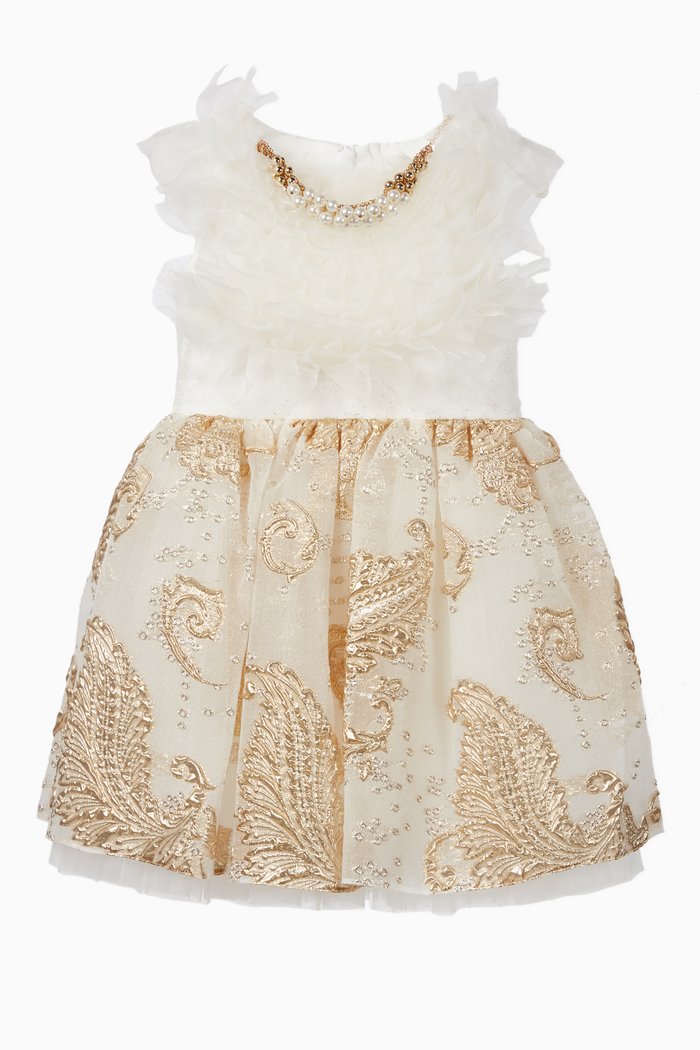 

Ruffled Jacquard Dress, White