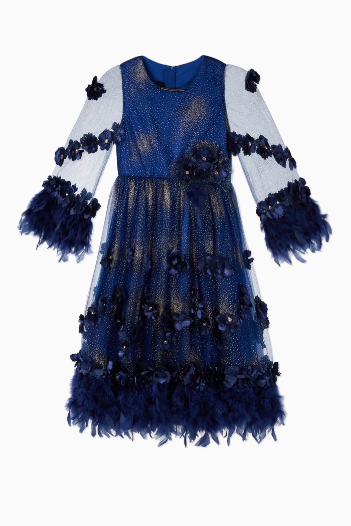 

Floral Appliqué Dress, Blue