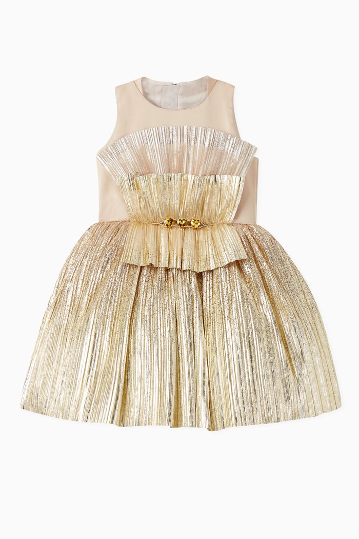 

Metallic Pleated Dress, Gold