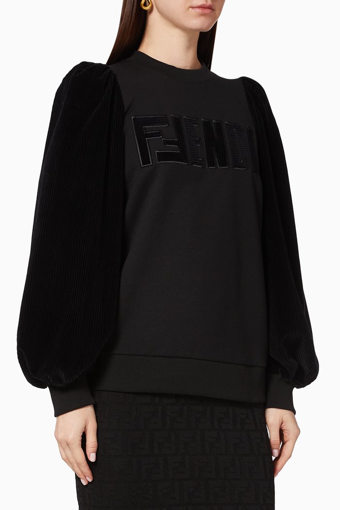 Logo Cotton Corduroy Sweatshirt, Black